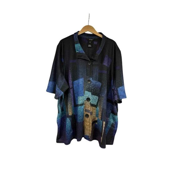 Ali Miles Womens Colorful Abstract Art To Wear Knit Buttoned Cardigan Blouse 3XL - Picture 1 of 6